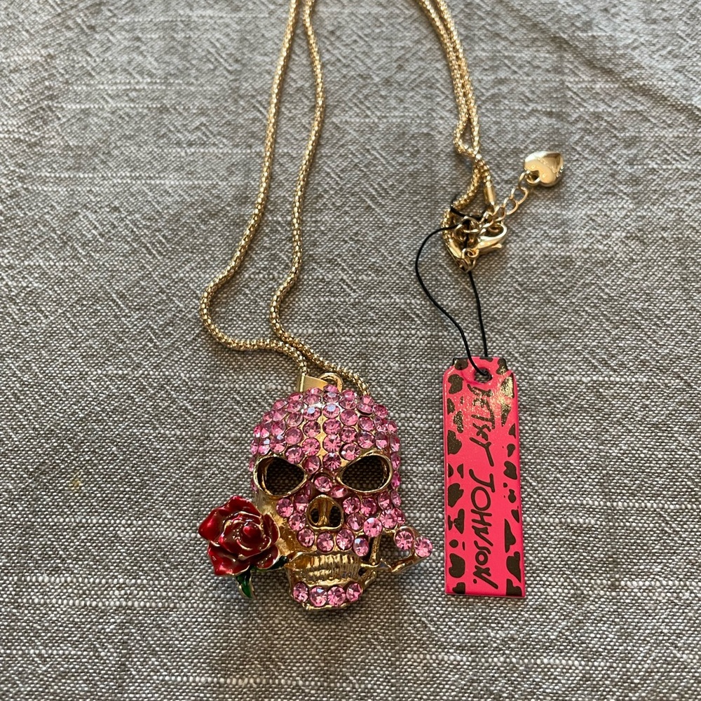 Pink Crystal Skull Pendant Necklace